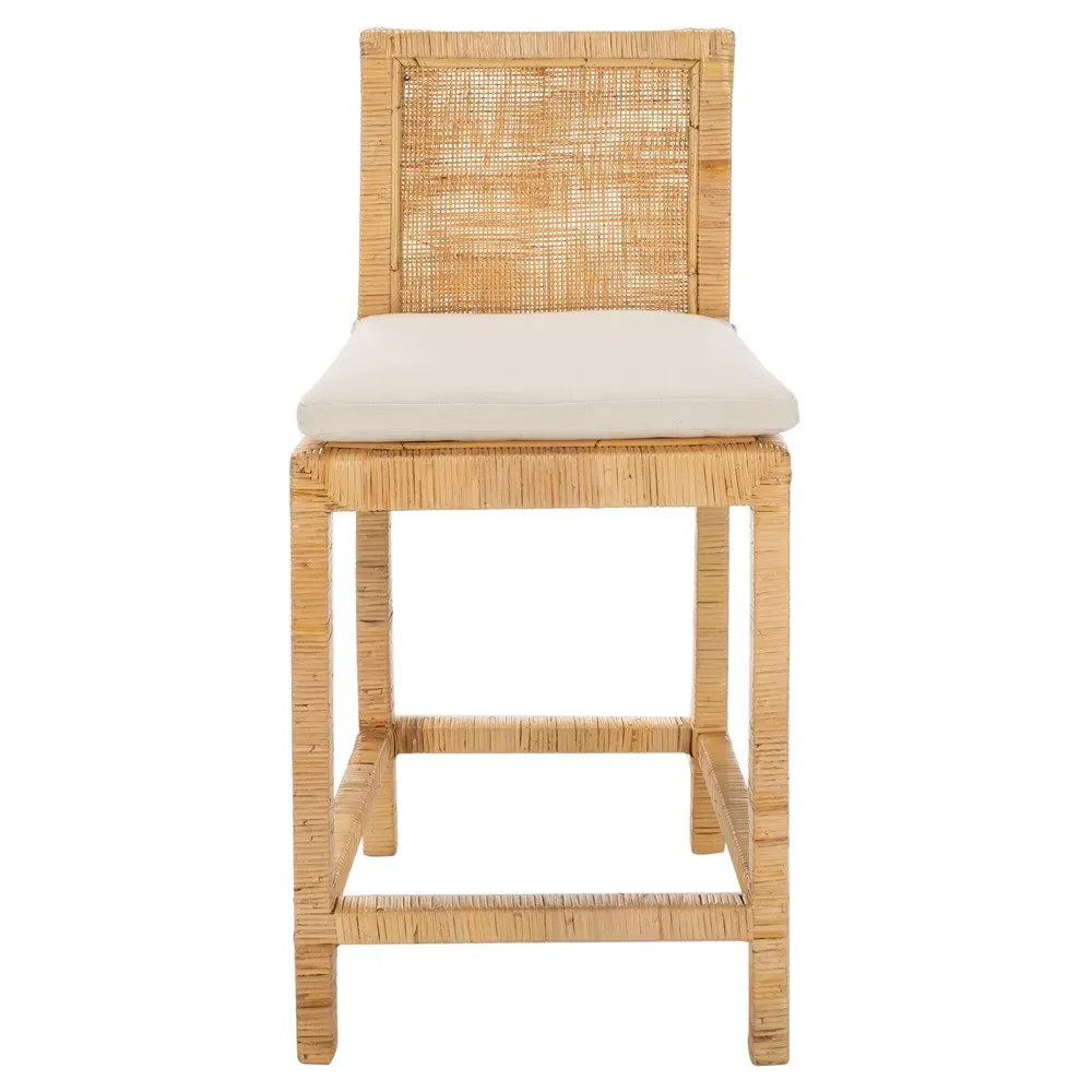 Layla Cane Woven Counter Stool - White, Mango Wood image