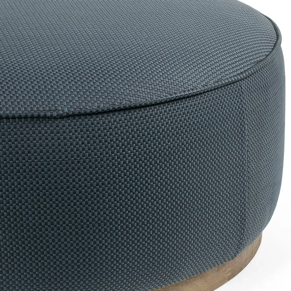 Leah Round Ottoman - Blue, Faux Leather