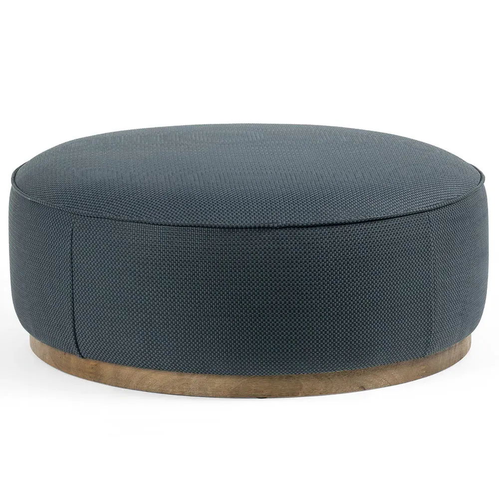 Leah Round Ottoman - Blue, Faux Leather