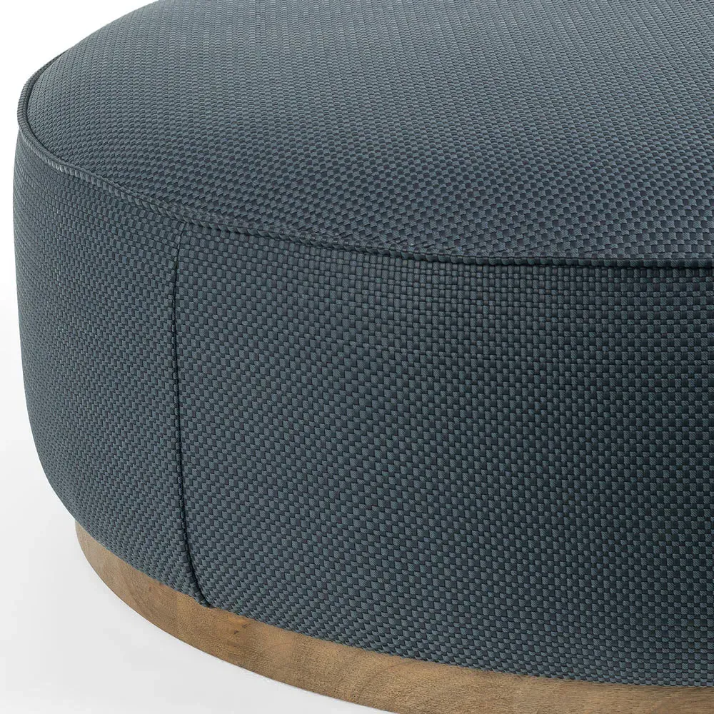 Leah Round Ottoman - Blue, Faux Leather