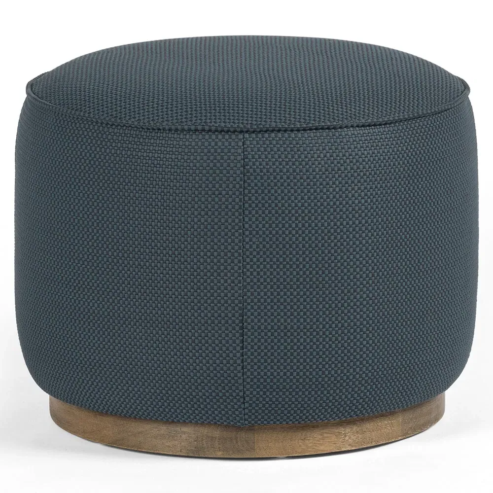 Leah Round Ottoman - Blue, Faux Leather