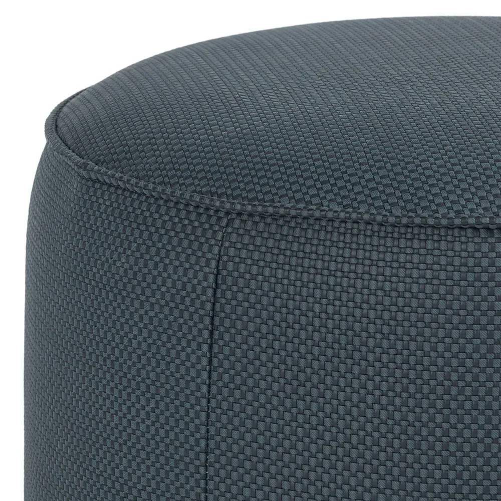 Leah Round Ottoman - Blue, Faux Leather