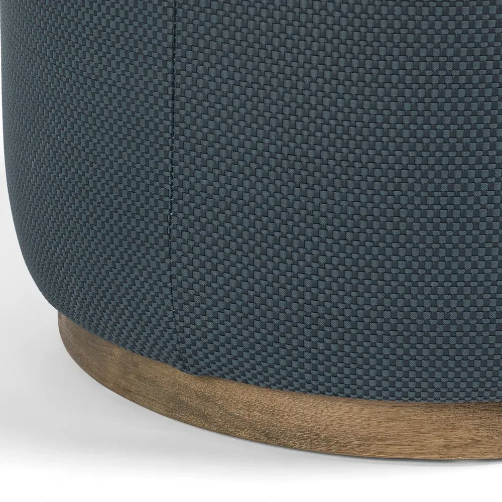 Leah Round Ottoman - Blue, Faux Leather