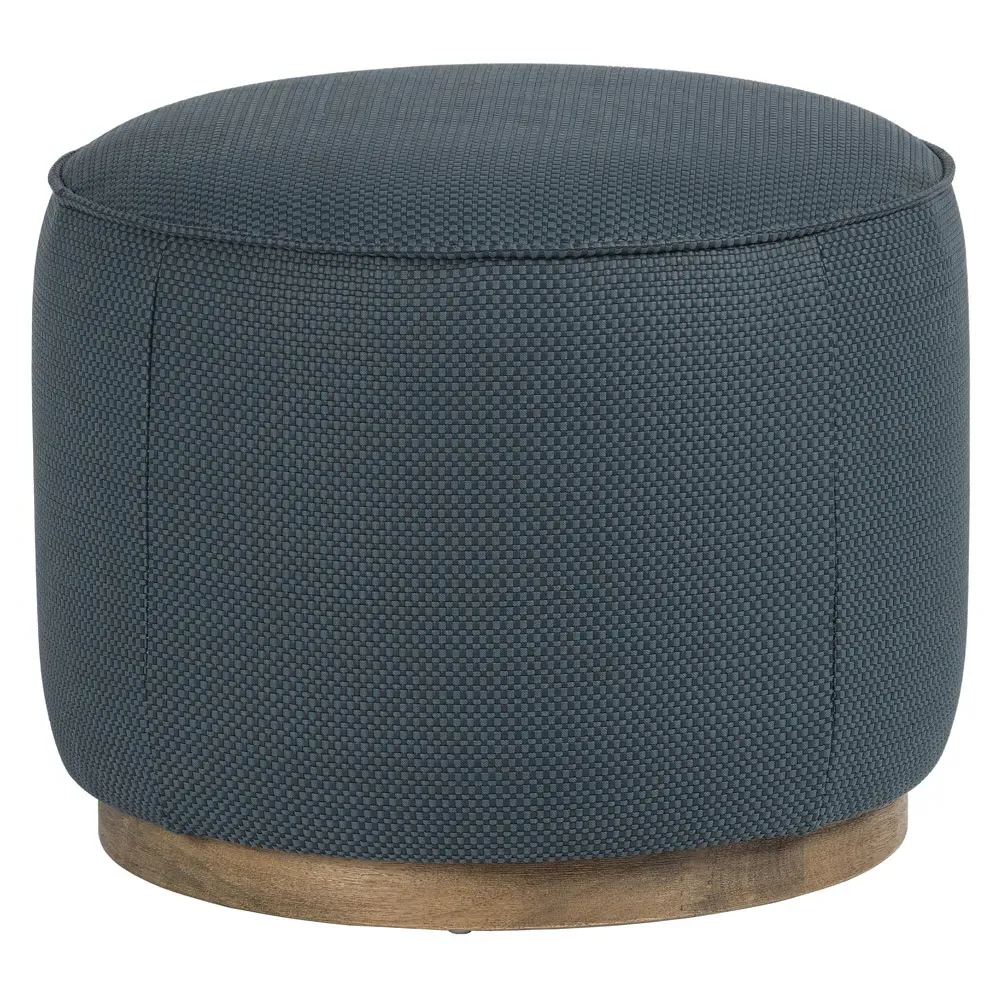 Leah Round Ottoman - Blue, Faux Leather