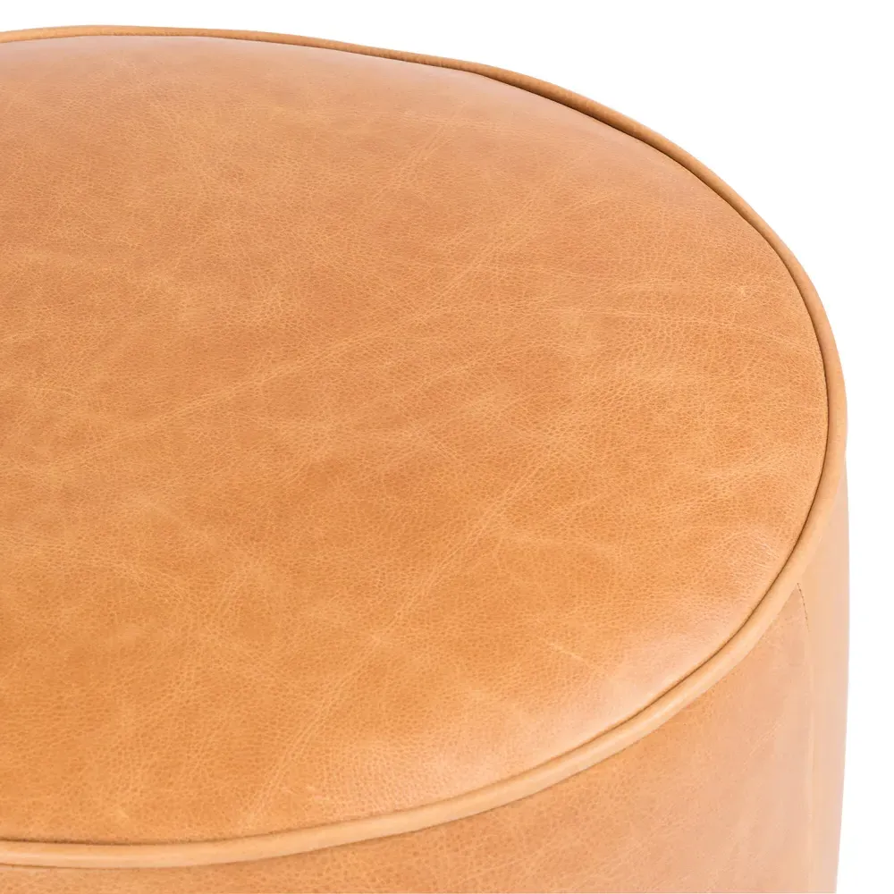 Leah Round Ottoman - Brown, Leather