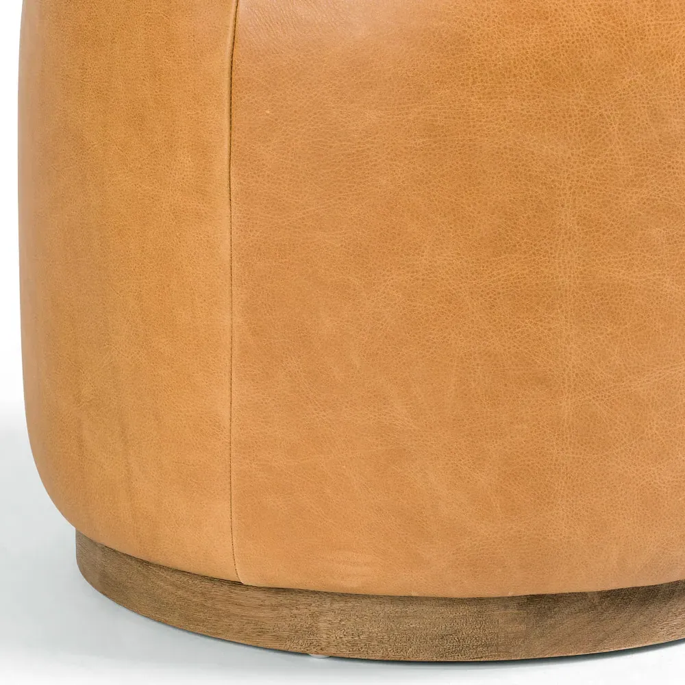 Leah Round Ottoman - Brown, Leather