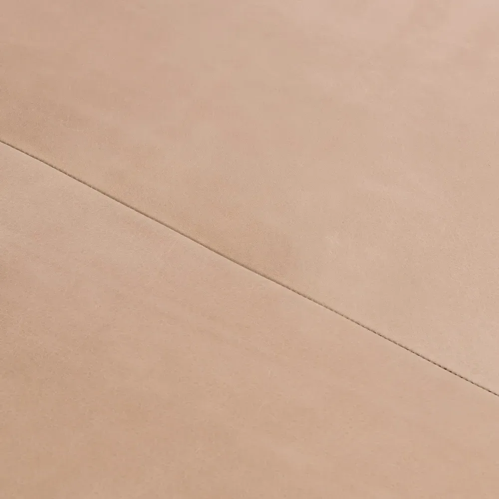 Leah Round Ottoman - Light Brown, Leather