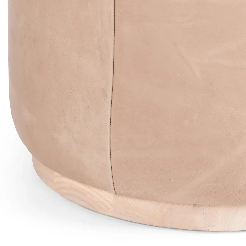 Leah Round Ottoman - Light Brown, Leather