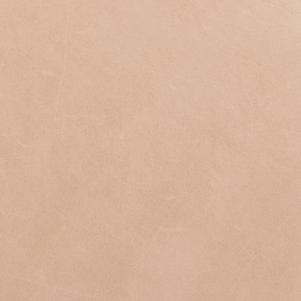 Leah Round Ottoman - Light Brown, Leather