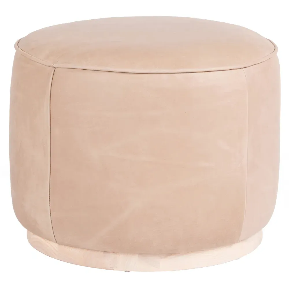 Leah Round Ottoman - Light Brown, Leather