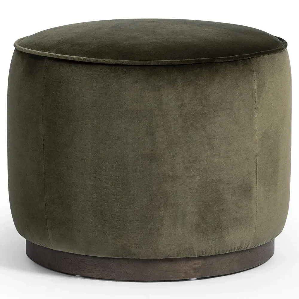 Leah Round Ottoman - Olive Green, Velvet