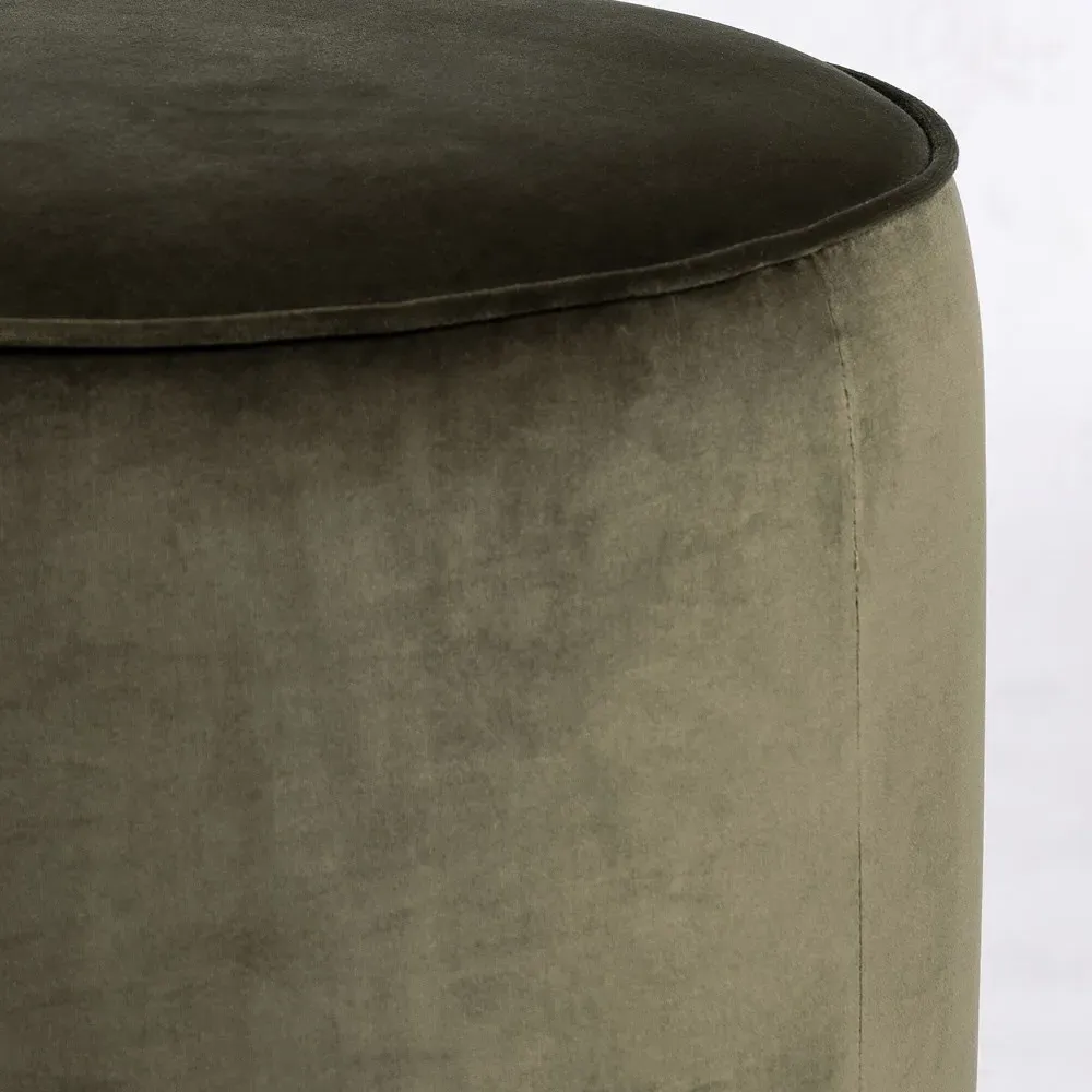 Leah Round Ottoman - Olive Green, Velvet