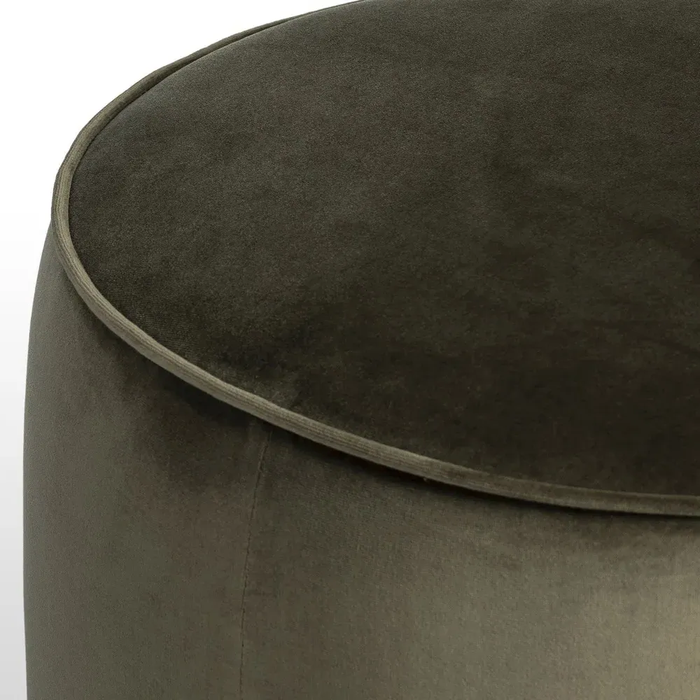 Leah Round Ottoman - Olive Green, Velvet