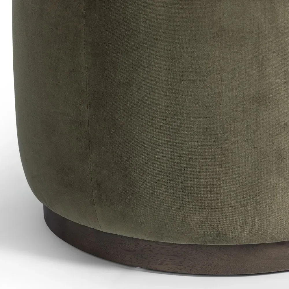 Leah Round Ottoman - Olive Green, Velvet