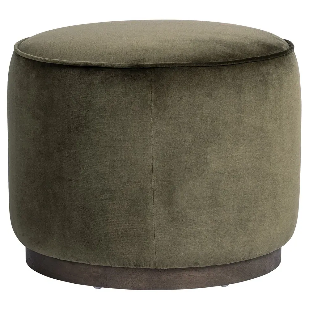 Leah Round Ottoman - Olive Green, Velvet
