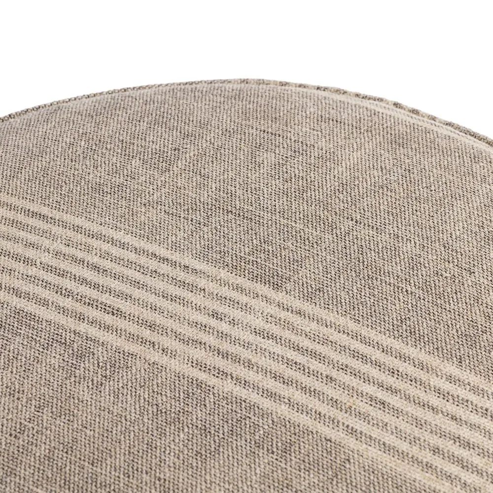 Leah Round Ottoman - Striped Grey, Linen