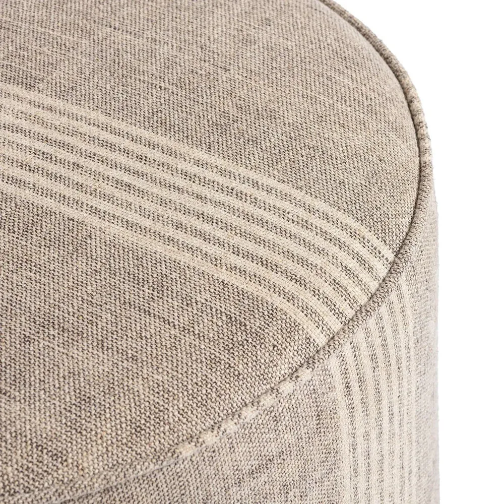 Leah Round Ottoman - Striped Grey, Linen