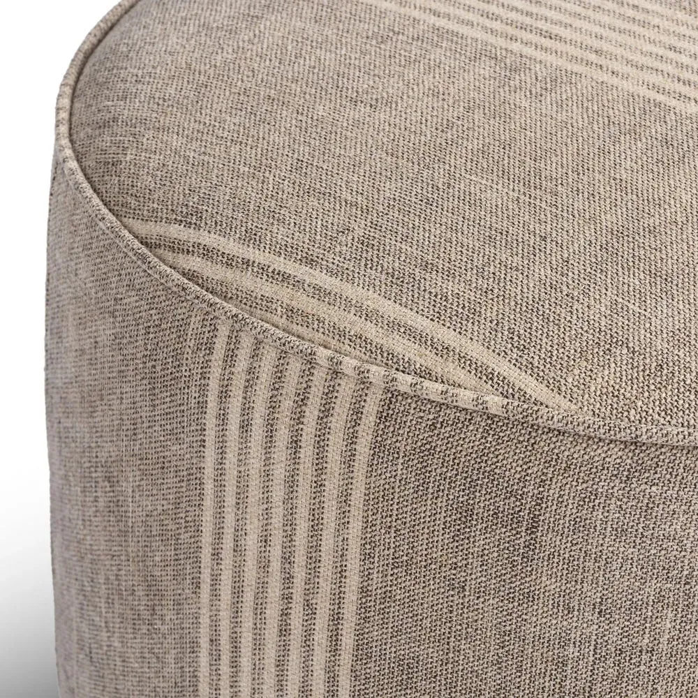 Leah Round Ottoman - Striped Grey, Linen