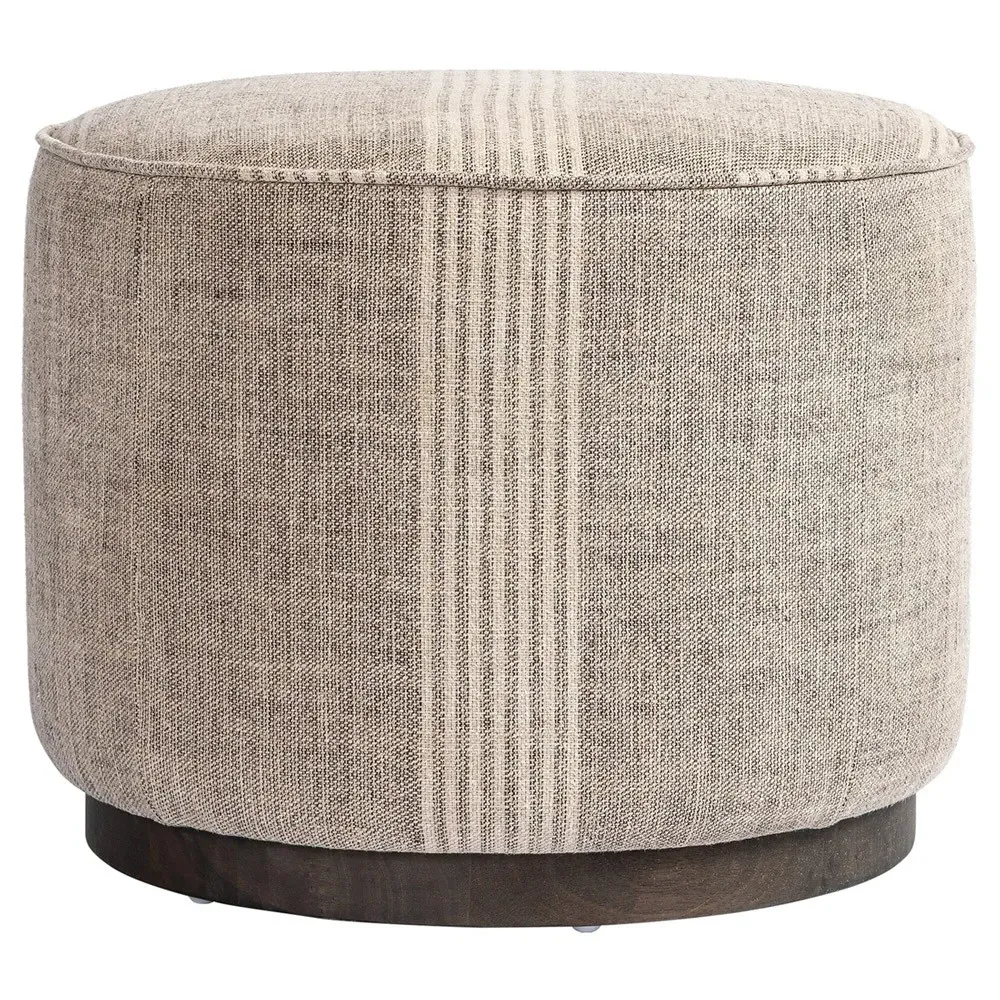 Leah Round Ottoman - Striped Grey, Linen