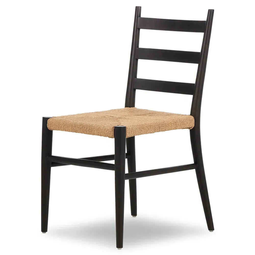 Leda Outdoor Ladderback Dining Chair - Black, Teak