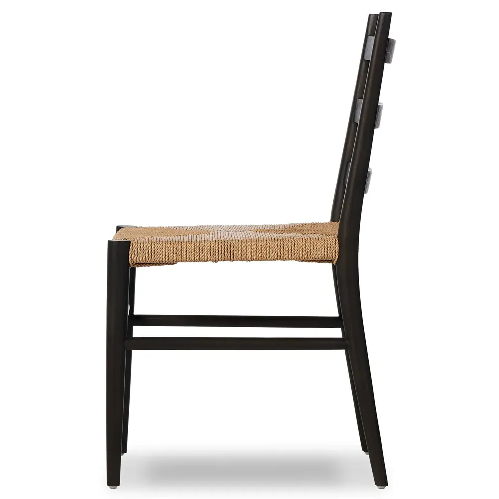 Leda Outdoor Ladderback Dining Chair - Black, Teak