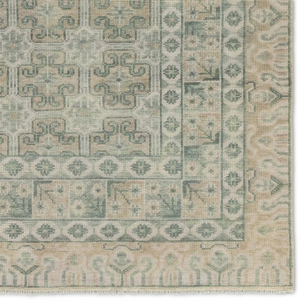 Lee Global Patterned Hand Knotted Rug - Green, Wool