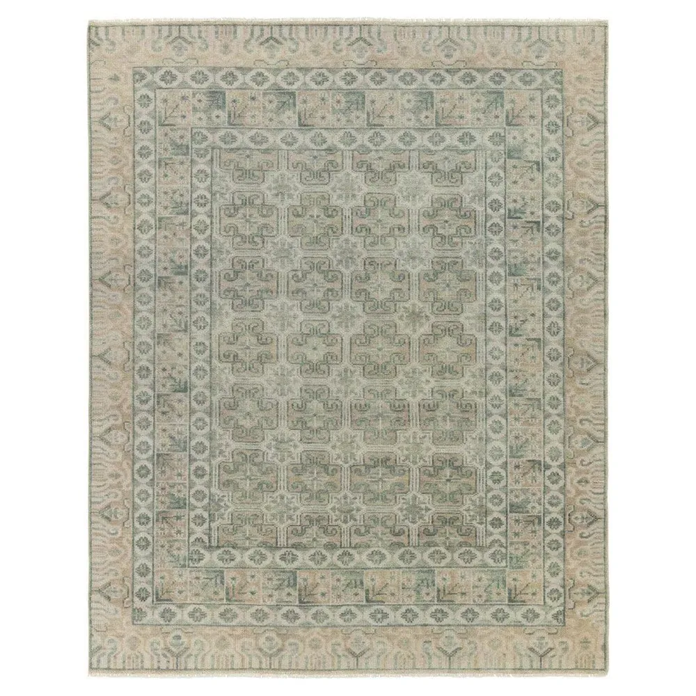 Lee Global Patterned Hand Knotted Rug - Green, Wool