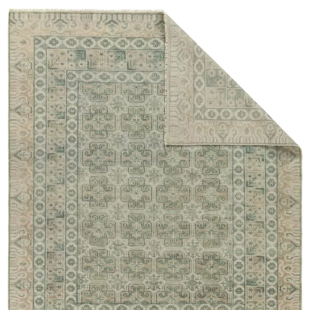 Lee Global Patterned Hand Knotted Rug Sample - Green, Wool