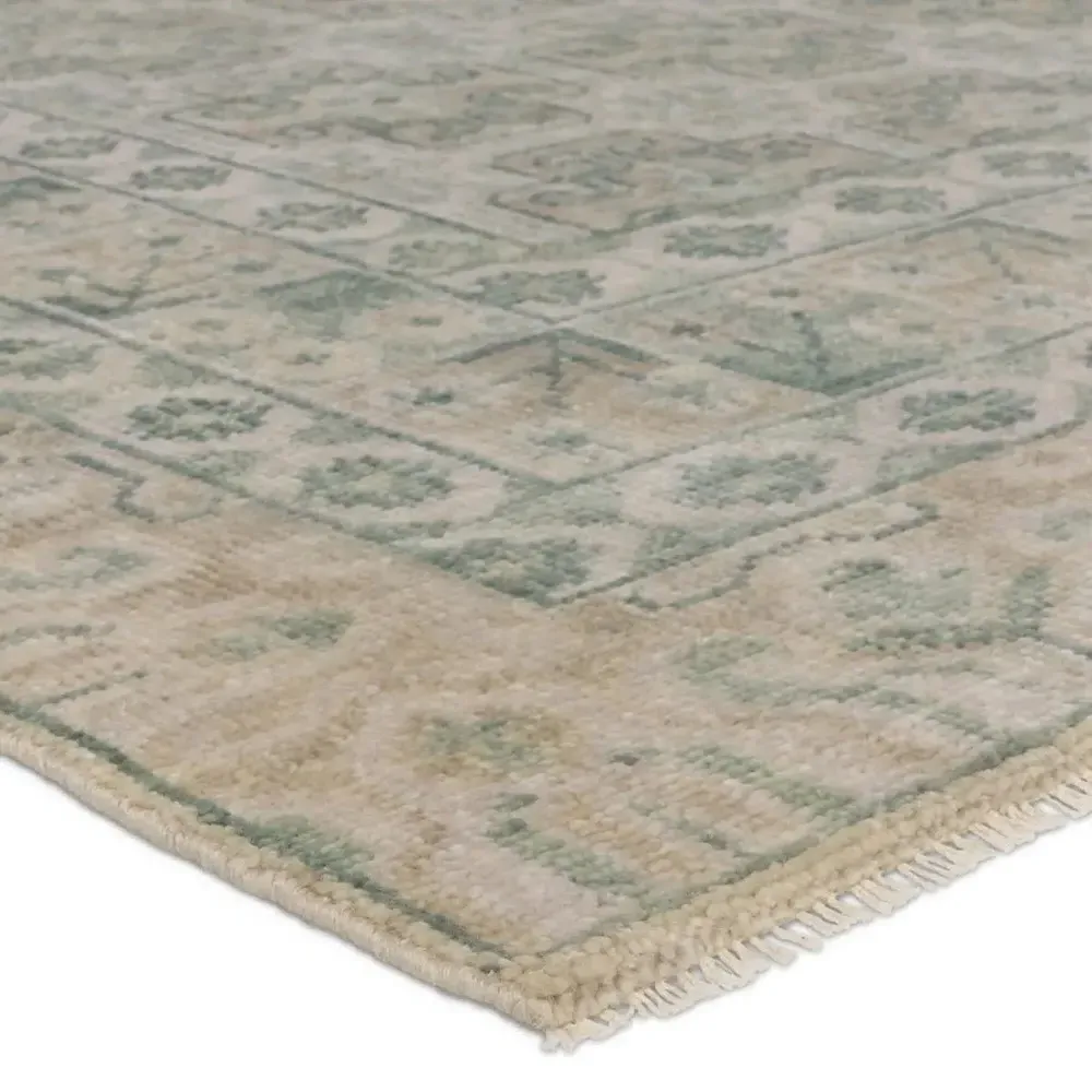 Lee Global Patterned Hand Knotted Rug Sample - Green, Wool