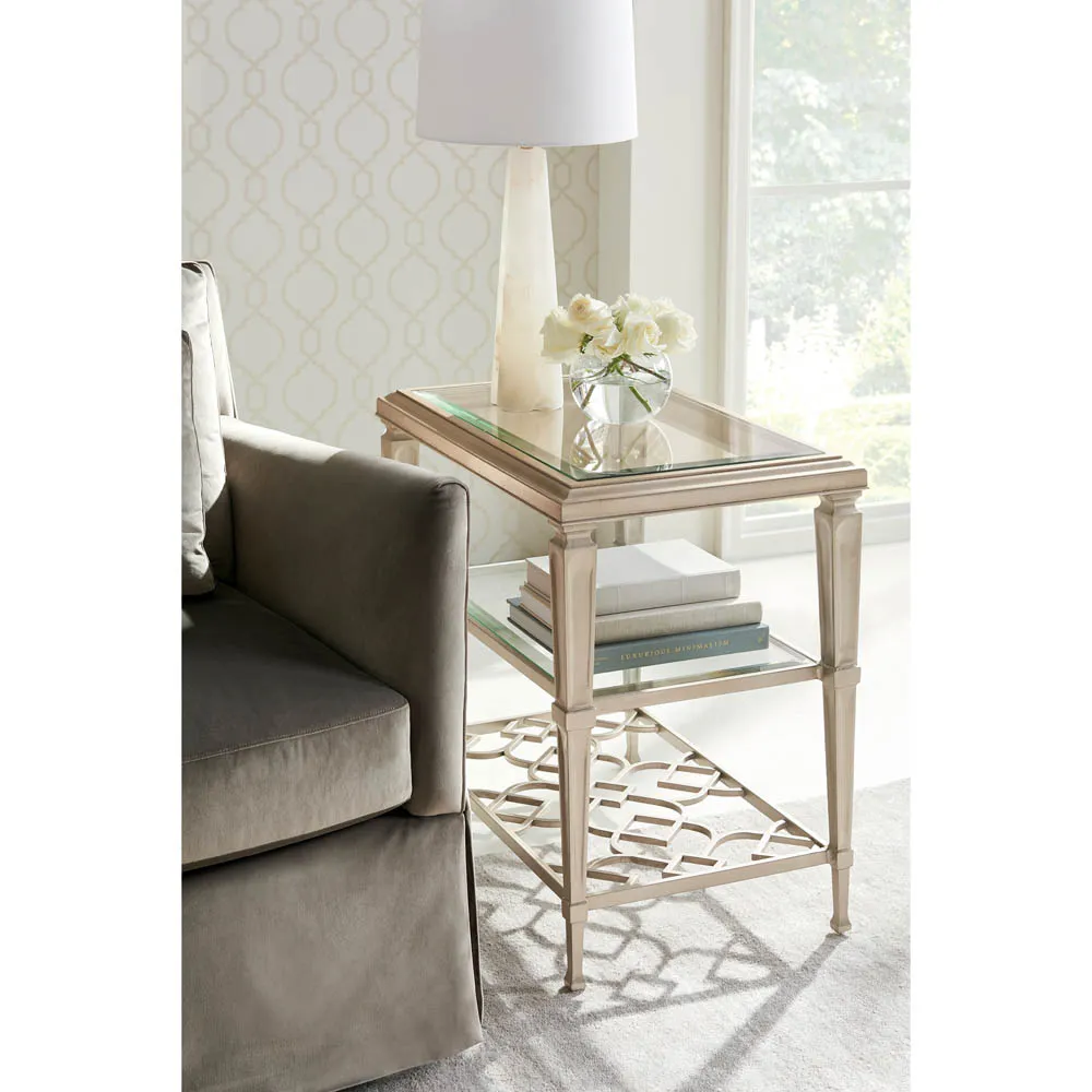 Leilani Metal Glass Side Table - Taupe Silver