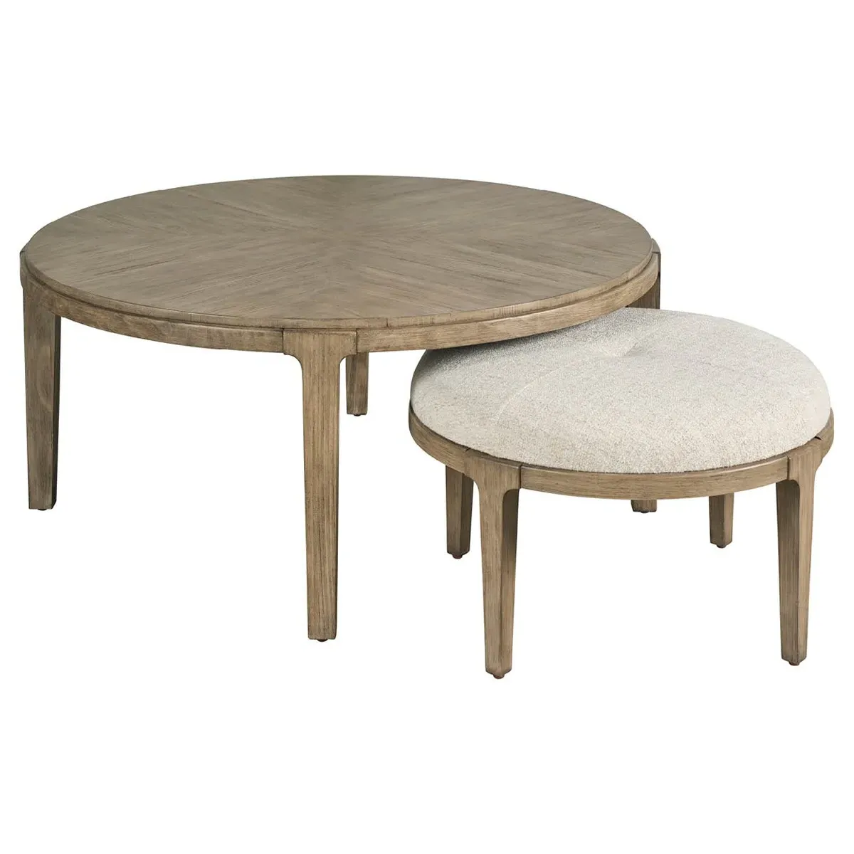 Leith Round Ottoman - Cream, Brown Wood