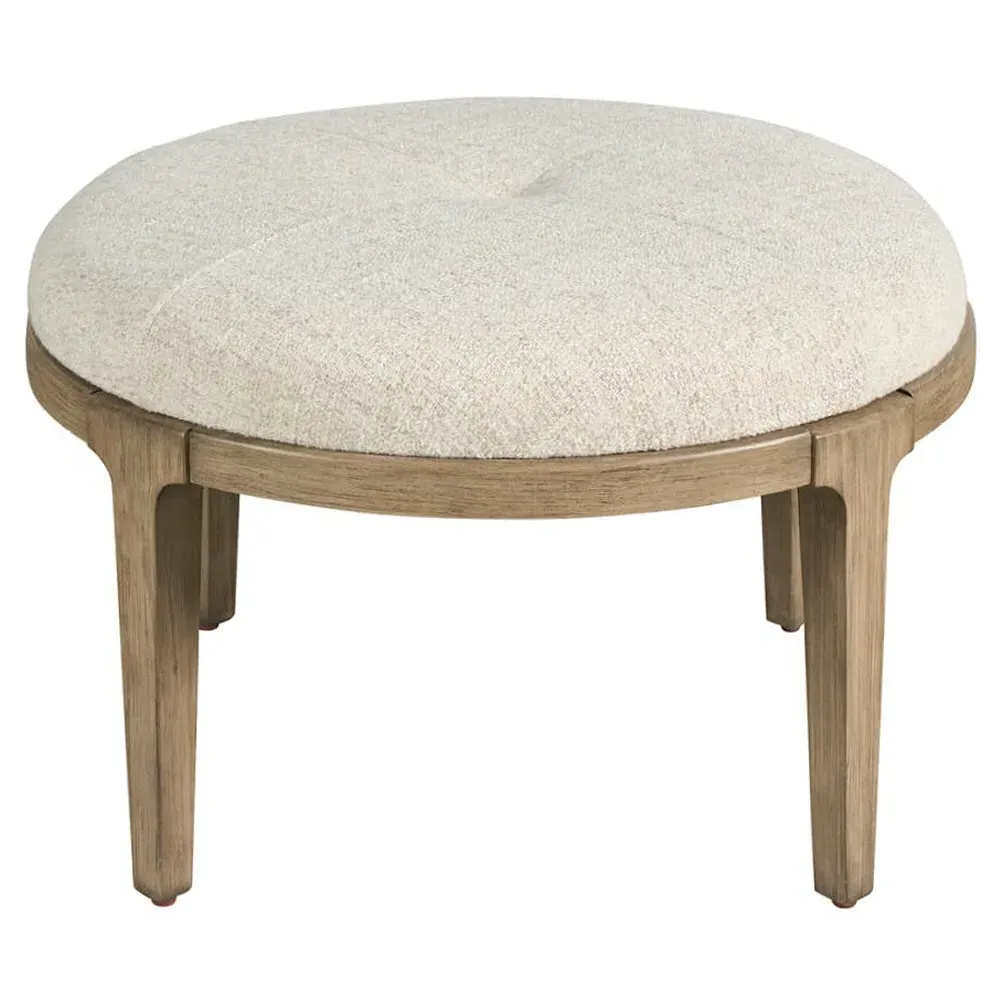 Leith Round Ottoman - Cream, Brown Wood image