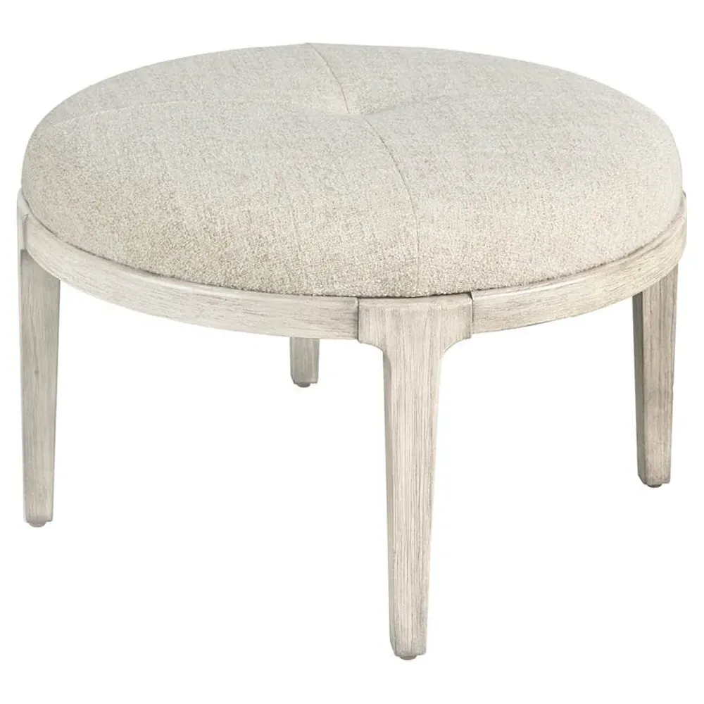 Leith Round Ottoman - Light Grey, Pine Wood