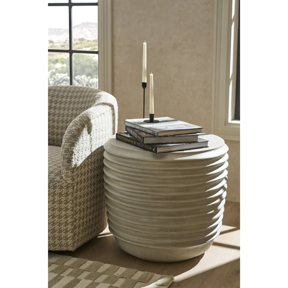 Leith Round Side Table - Cream, Concrete