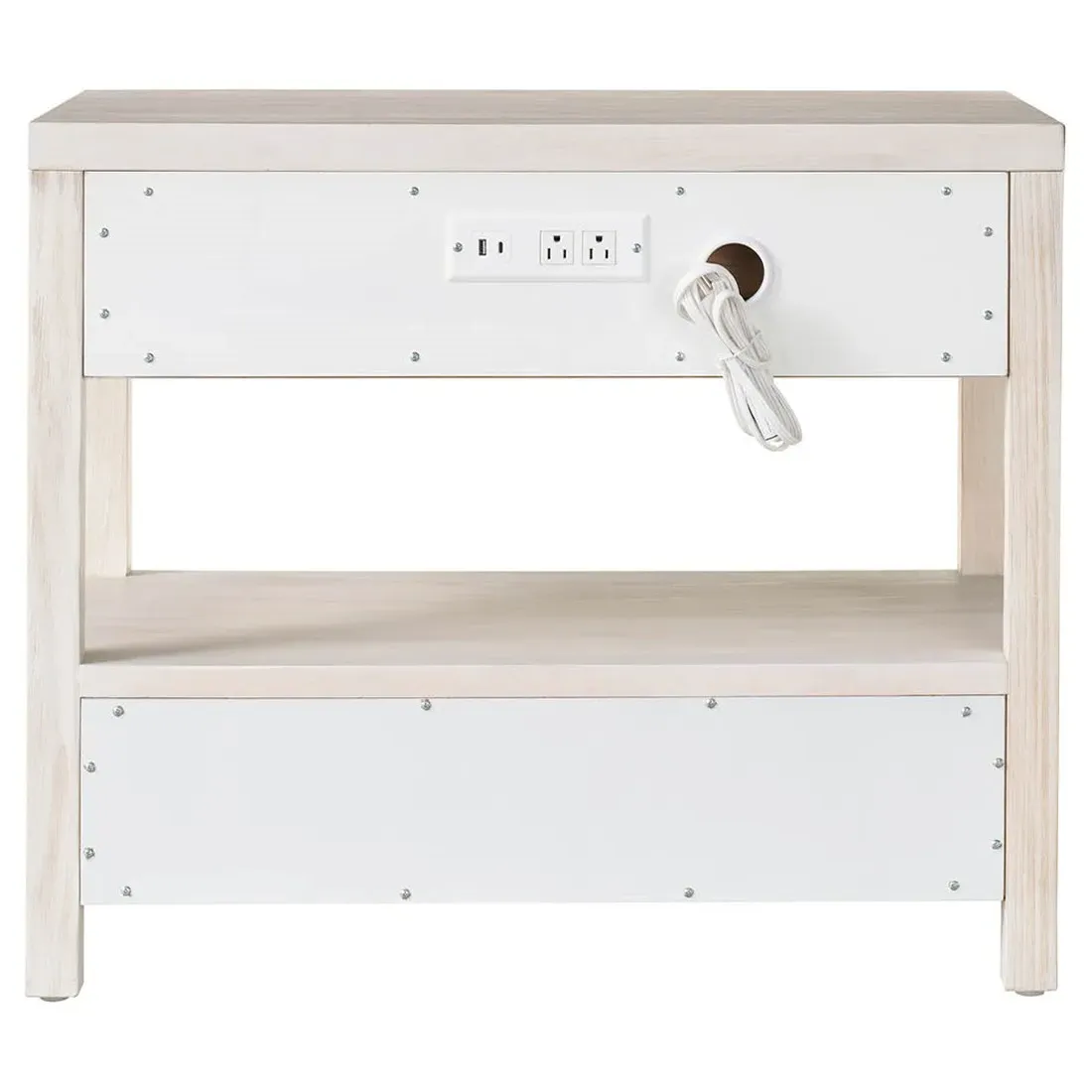 Leith Wide Nightstand - Light Grey, Pine Wood