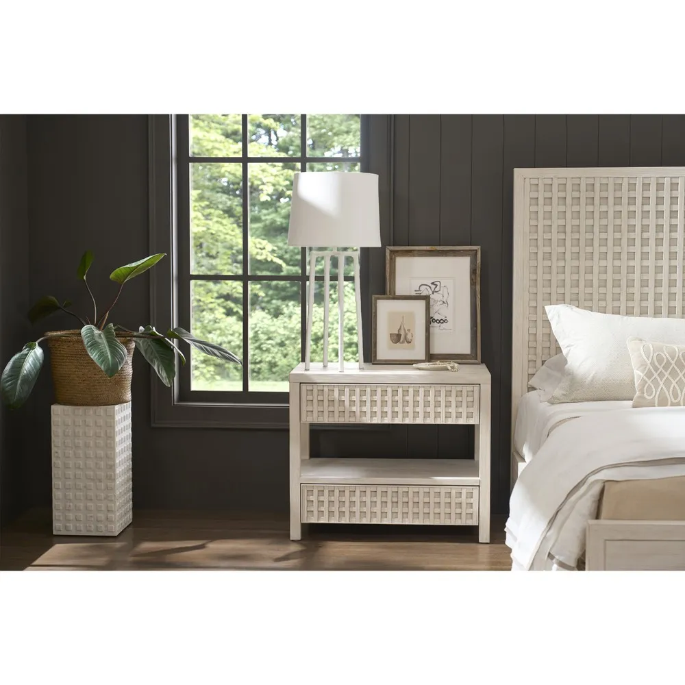 Leith Wide Nightstand - Light Grey, Pine Wood