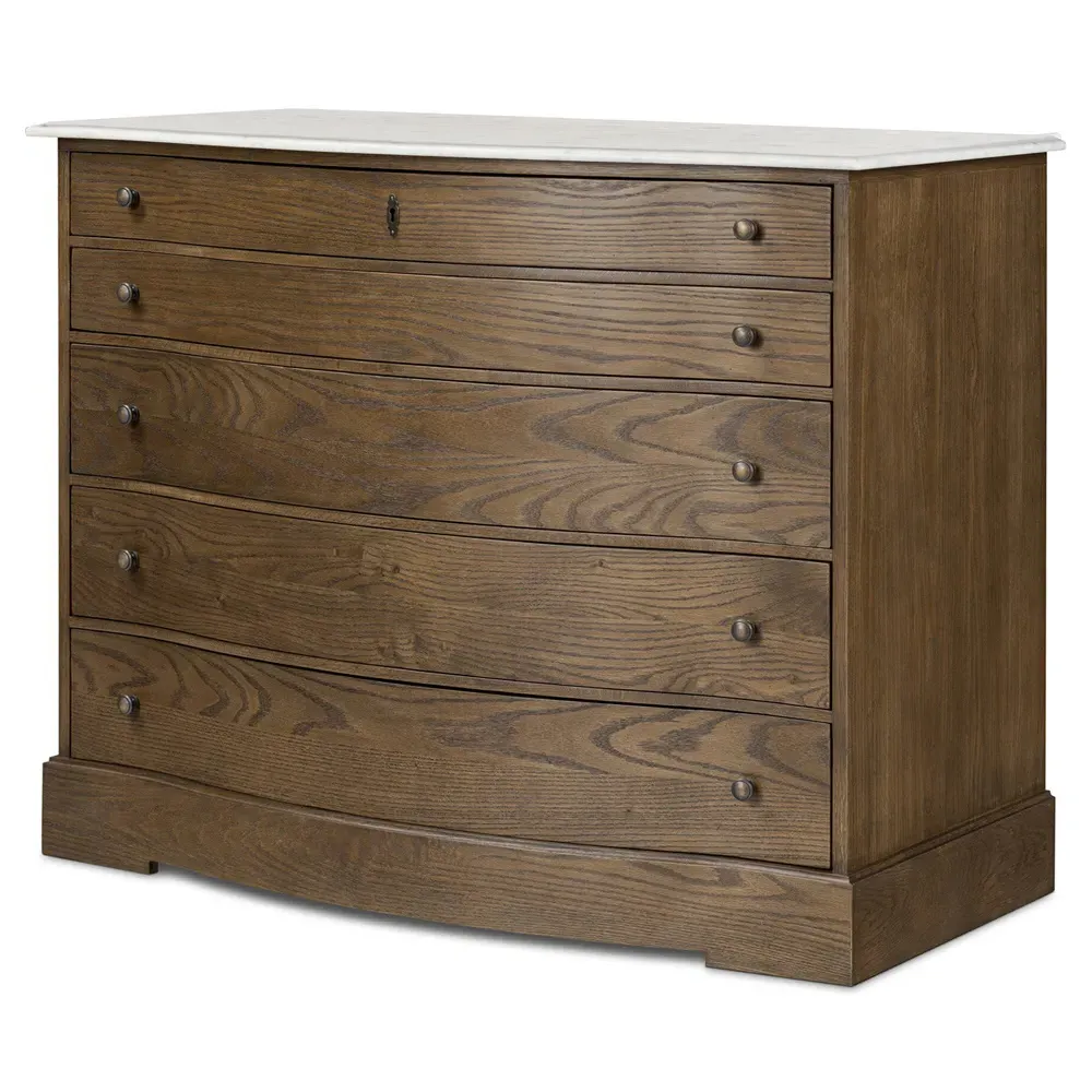 Lena Curved Dresser with Marble Top - Brown, Oak