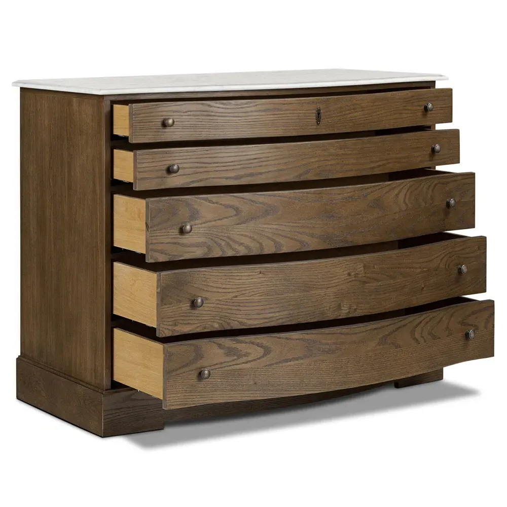 Lena Curved Dresser with Marble Top - Brown, Oak
