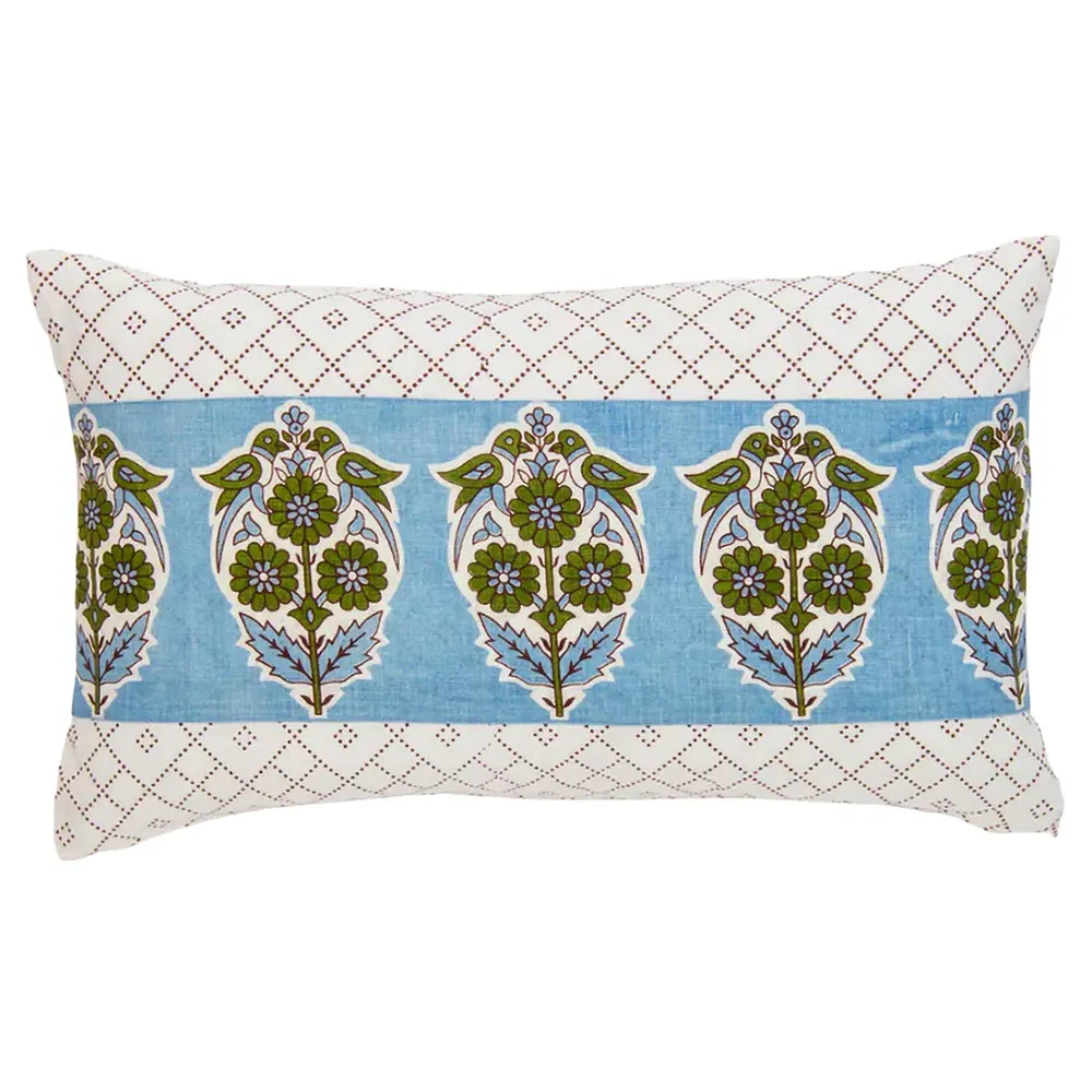 Lena Parakeet Lumbar Pillow Cover - Blue, Linen image