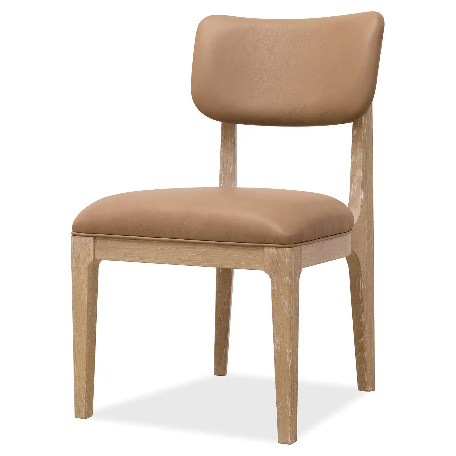 Leni Upholstered Dining Chair - Brown Leather, Oak Wood