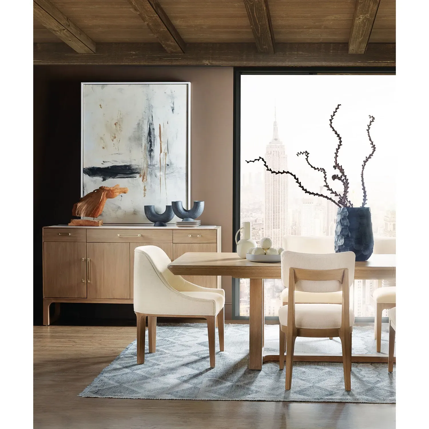 Leni Upholstered Dining Chair - Cream, Oak Wood