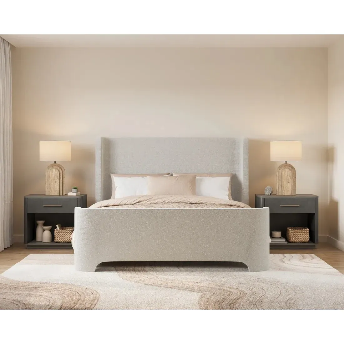 Lennie King Size Bed Frame - Cream, Boucle