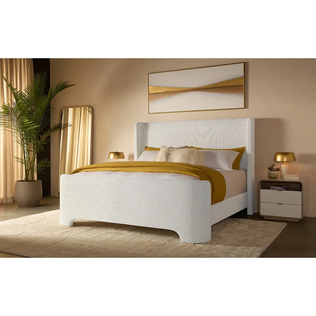 Lennie King Size Bed Frame - Cream, Boucle