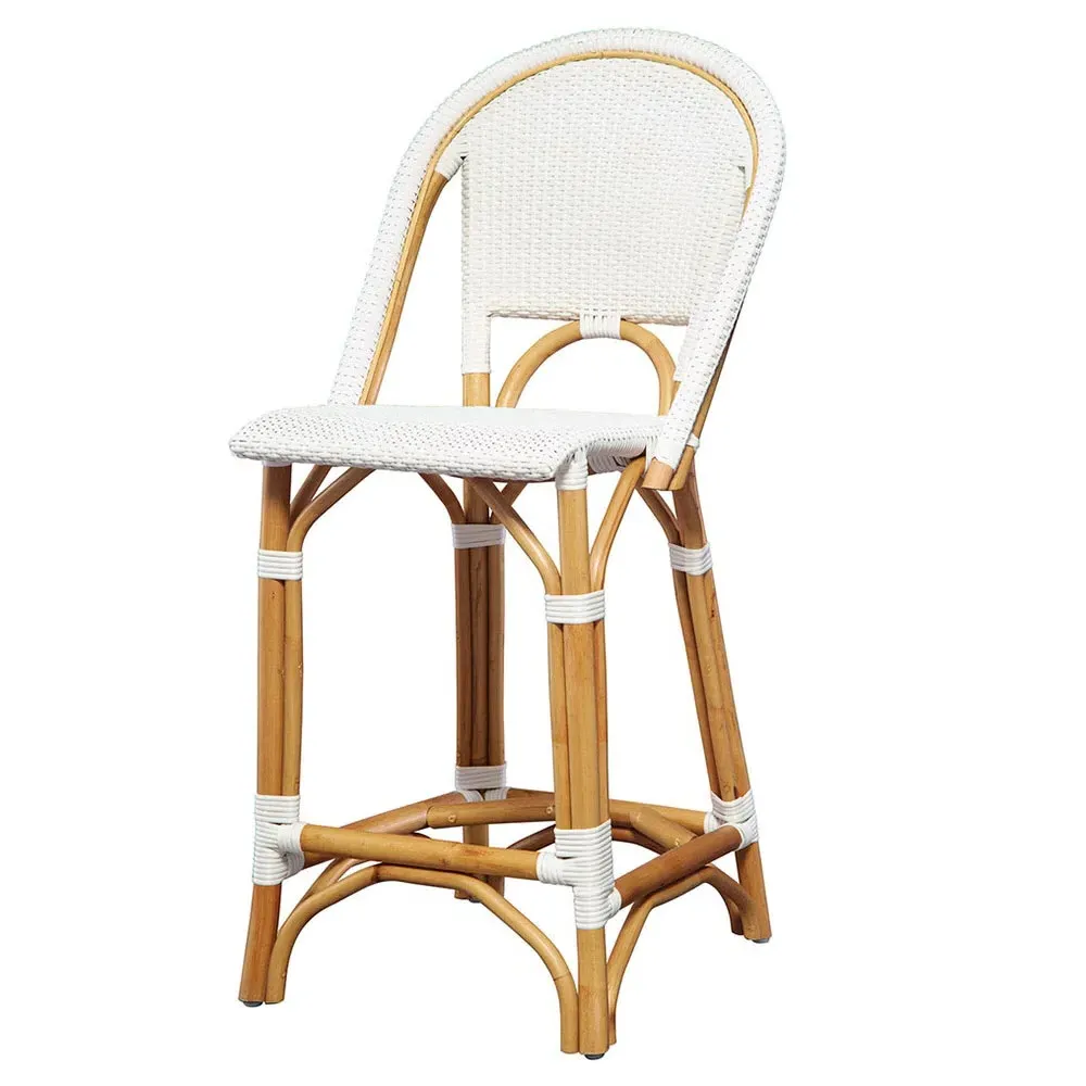 Leo Bar Stool - White, Rattan