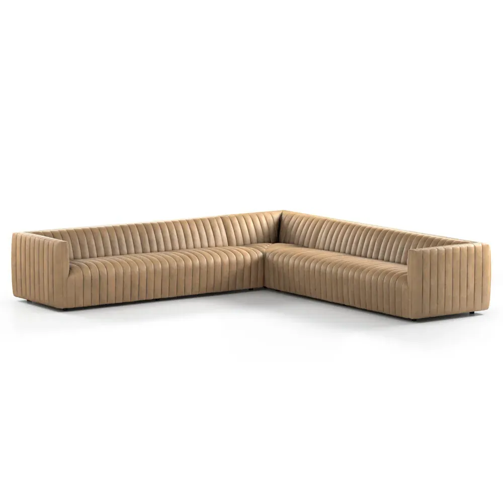 Leo Channel Tufted Corner Sectional - Beige, Leather