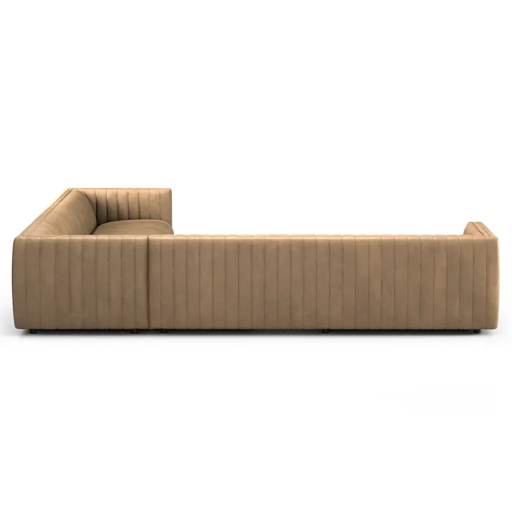 Leo Channel Tufted Corner Sectional - Beige, Leather