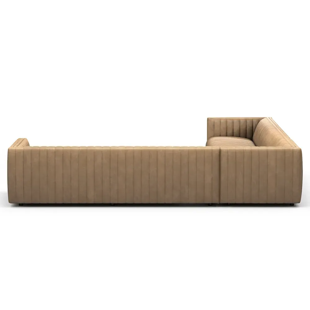 Leo Channel Tufted Corner Sectional - Beige, Leather