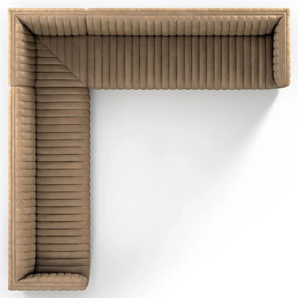 Leo Channel Tufted Corner Sectional - Beige, Leather