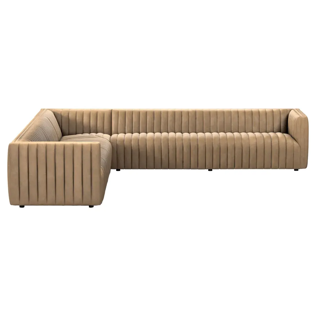 Leo Channel Tufted Corner Sectional - Beige, Leather