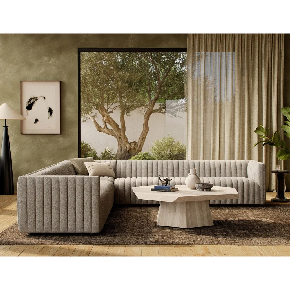 Leo Channel Tufted Corner Sectional - Grey, Polyester